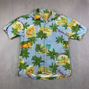 Tommy Bahama Mens Silk Camp Shirt Medium Blue Button Up Girls Hawaiian Beach